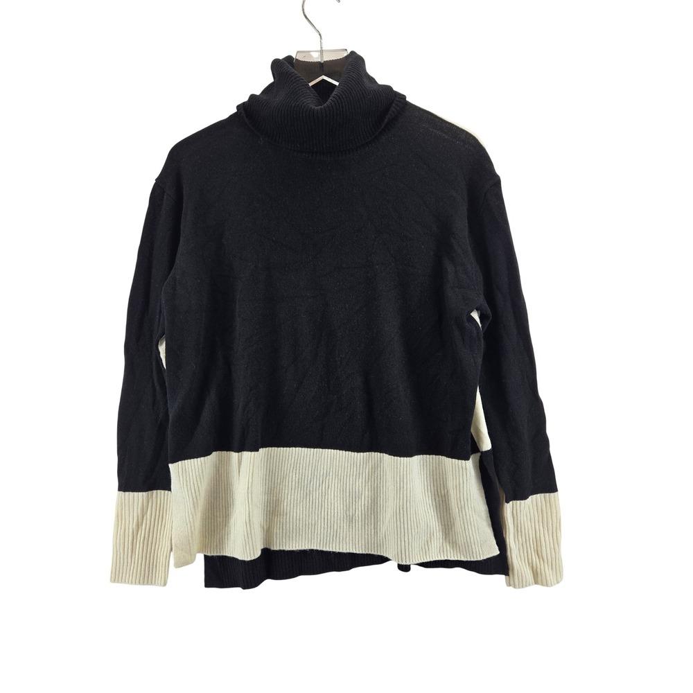 Summersalt Merino Wool Cashmere Colorblock Turtleneck Sweater Black Cream Small